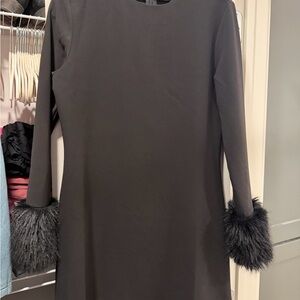 H&M Black Dress with Faux Fur Cuffs